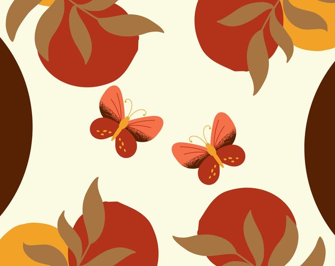 Modern Boho Decor, Abstract Wall Art Digital Print, Circles, Butterflies, and Branches in Beige, Brown, Gold, Burgundy, and Salmon