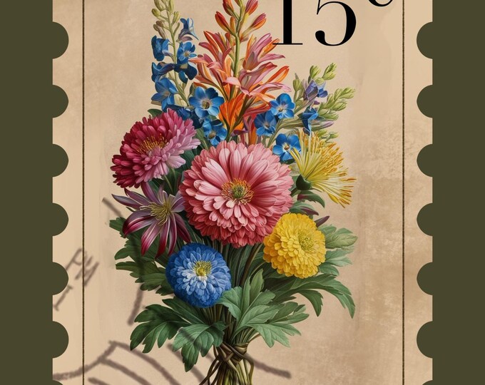 Vintage Postage Stamp Prints Set of 6, Retro Stamp Wall Art, Antique Prints, Gallery Wall Decor, Vintage Office Art Prints, Digital Download