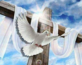 Resurrection Art Print: Wooden Cross, White Dove (16x20 Digital Print)