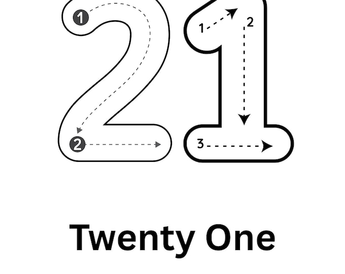 Traceable numbers 21-30 with spelling, number tracing worksheets for kids, preschool and kindergarten printable, early learning activity