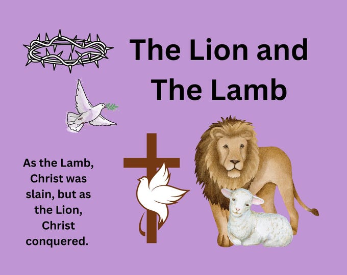Lion and the Lamb Christian Wall Art, "As the Lamb Christ Was Slain, As the Lion Christ Conquered", Printable Scripture Decor, Digital Art