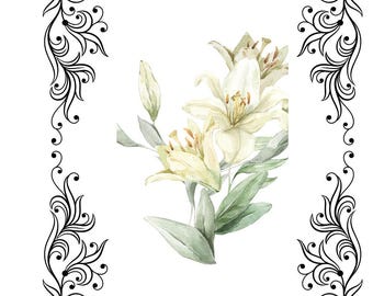 Blessed Easter card gift, digital downloads, floral easter card with cross, printable easter card to print at home, Easter lillies, Blessed