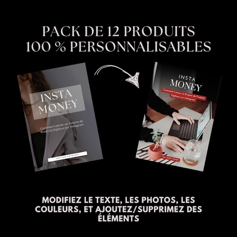 Bundle marketing digital, 12 produits digitaux avec droits de revente PLR MRR, guide français, ebook faceless, produit digital à revendre