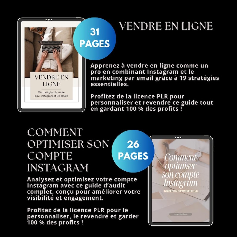 Bundle marketing digital, 12 produits digitaux avec droits de revente PLR MRR, guide français, ebook faceless, produit digital à revendre