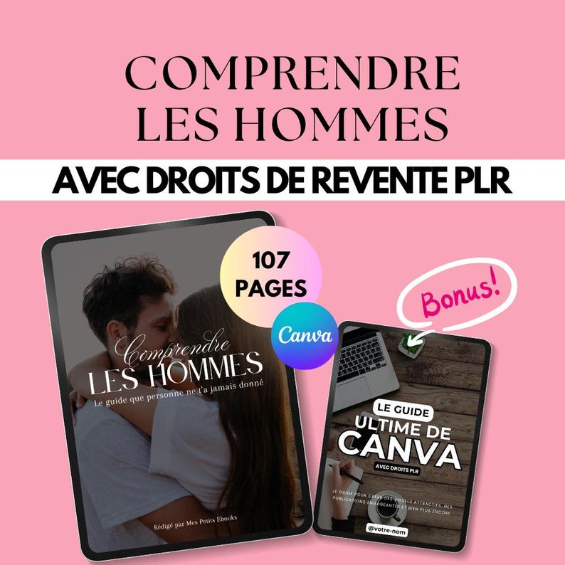 Ebook Comprendre les Hommes + Bonus Canva PLR | Guide Relation Amoureuse | Licence Revente Incluse
