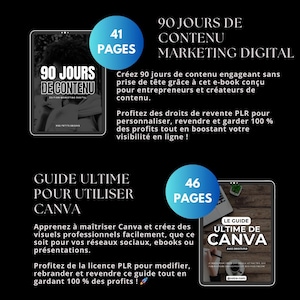 Bundle marketing digital, 12 produits digitaux avec droits de revente PLR MRR, guide français, ebook faceless, produit digital à revendre