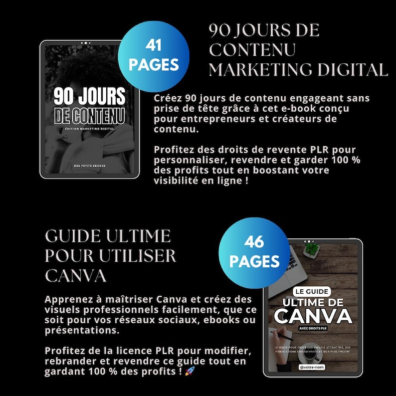 Bundle marketing digital, 12 produits digitaux avec droits de revente PLR MRR, guide français, ebook faceless, produit digital à revendre