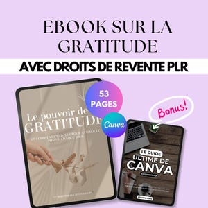Ebook sur la Gratitude + Journal de Gratitude Offert – Développement Personnel – Droits PLR Inclus pour Revendre + Bonus Canva PLR