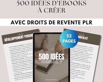 500 ebook ideas to create, Digital product with PLR resale rights, French digital marketing guide, Instagram ebook