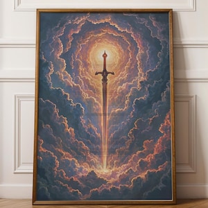 Fantasy Sword in Sky Print, Bookish Wall Art, Book Lover Print, Book Nook Wall Art, Printable Wall Art