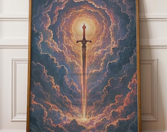 Fantasy Sword in Sky Print, Bookish Wall Art, Book Lover Print, Book Nook Wall Art, Printable Wall Art