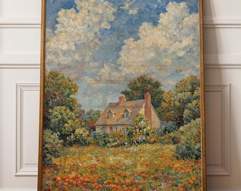 春の野花プリント、ヴィンテージウォールアート、コテージコア風景画、印象派プリント、モネ風プリント、春の装飾