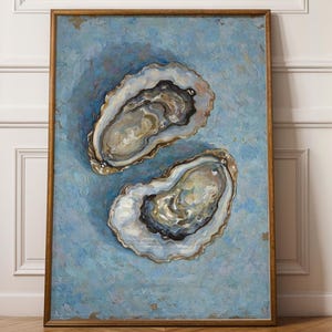 Coastal Oyster Wall Art – Digital Download, Nautical Blue Oyster Painting, Beach House Decor, Ocean-Inspired Artwork, Printable Wall Art