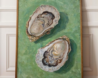 グリーンオイスターウォールアート、オイスタープリント、キッチンウォールアート、海岸風ウォールアート、印刷可能なウォールアート、オイスターウォールアート