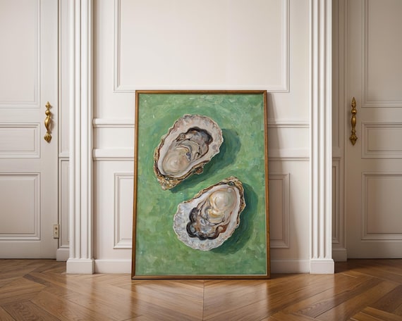 Green Oyster Wall Art, Oyster Print, Kitchen Wall Art, Coastal Wall Art, Printable Wall Art, Oyster Wall Art