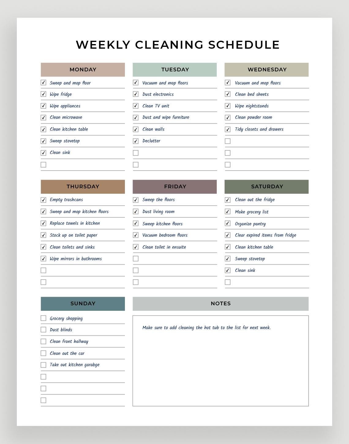 Editable Weekly Cleaning Schedule: Printable Chore Chart (digital ...