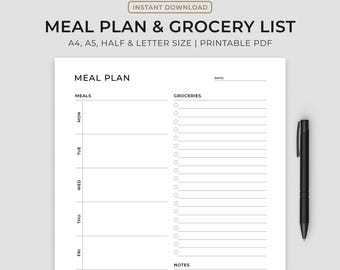 Weekly Meal Planner Printable: Groceries List, A4/a5/letter Sizes ...
