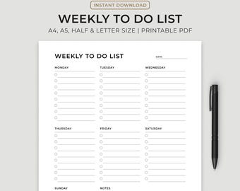 Tygodniowa lista zadań do wydrukowania: Planer zadań (A4/Letter) (PDF)