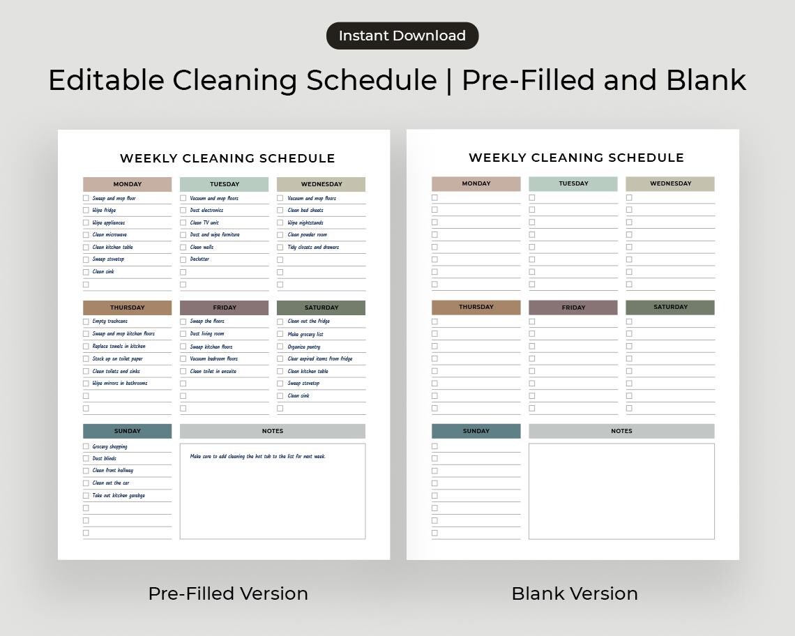 Editable Weekly Cleaning Schedule: Printable Chore Chart (digital ...