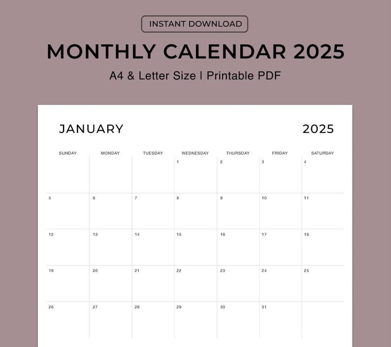 2025 Calendar 2025 Monthly Planner Landscape Elegant Monthly Calendar
