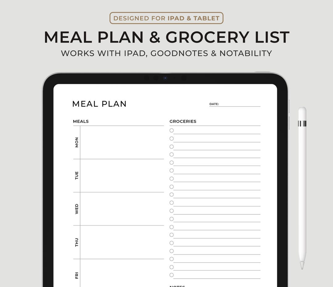 Weekly Meal Planner: Minimalist Food Plan, Grocery List (goodnotes ...