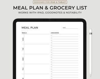 Planificador de comidas semanal: Plan de alimentación minimalista, lista de la compra (Goodnotes, Notability, iPad) (PDF)