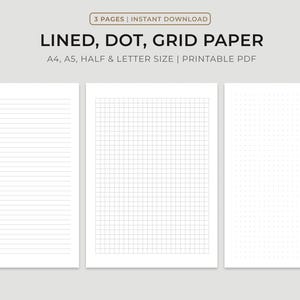 Lined Dot Grid Paper Printable, Writing Paper, Blank Notes, Study Note Template, Lecture Notes, A4/A5/Letter/Half Size, Instant Download PDF