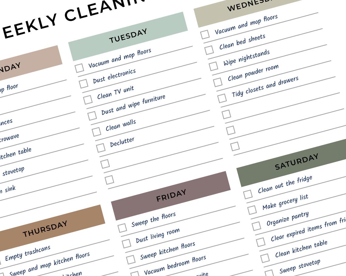 Editable Weekly Cleaning Schedule: Printable Chore Chart (digital ...
