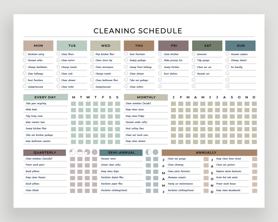 Editable Cleaning Schedule: Colorful Chores Chart (digital Download PDF ...