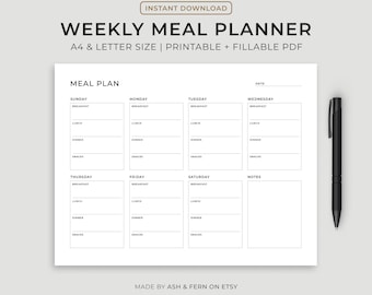 Printable Weekly Meal Planner: A4/A5/Letter Size (Instant Download)