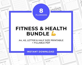 Fitness, Diet & Health Planner Inserts Bundle, A4/A5/Letter/Half Letter, Instant Download PDF