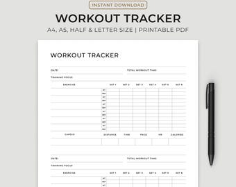 Daily Workout Tracker Printable: Fitness Journal (A4/Letter Instant Download)