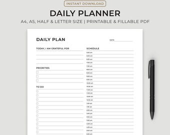 Daily Planner Printable: To-Do List, Schedule (A4/A5/Letter/Half Letter)