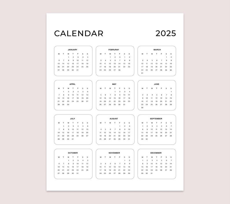 Printable Calendar 2025 Monthly Planner 2025 Letter Minimalist Download