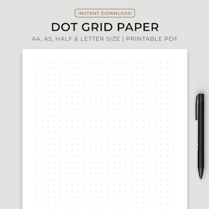 Dot Grid Paper Printable, Writing Paper, Blank Notes, Study Note Template, Lecture Notes, A4/A5/Letter/Half Size, Instant Download PDF