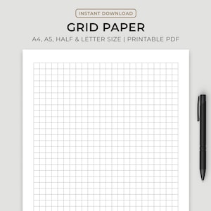 Grid Paper Printable, Writing Paper, Blank Notes, Study Note Template, Lecture Notes, A4/A5/Letter/Half Size, Instant Download PDF