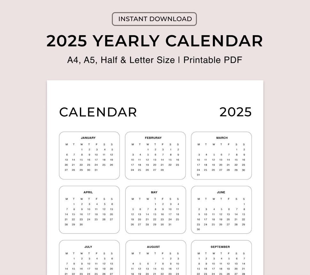 Printable Calendar 2025 Monthly Planner 2025 Letter Minimalist Download