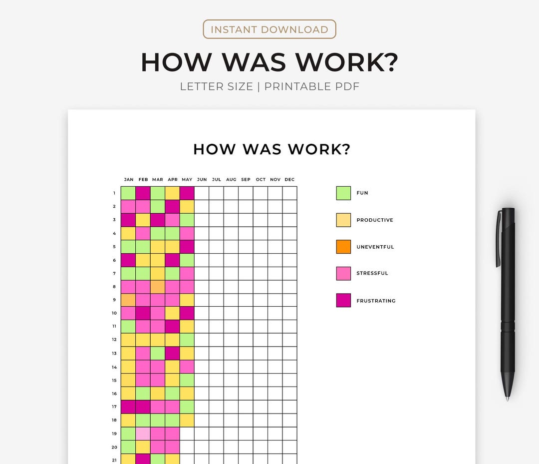 Work Tracker Bad How Was Work Tracker PRINTABLE Journal Page Planner Page Yearly Tracker ...