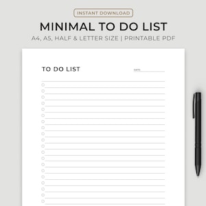 Liste de tâches imprimable, modèle de liste de tâches simples, A4/Lettre, PDF imprimable et à remplir