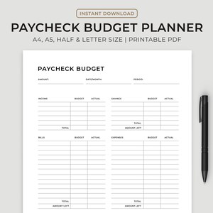 Paycheck Budget Planner, Budget by Paycheck Template, PDF Printable Budget Tracker, Finance Planner, Zero Based Budget Sheet Binder