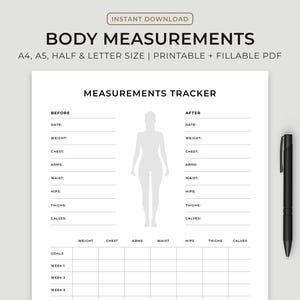 Body Measurements Tracker, 8 Week Body Transformation, Workout Progress, Before and After, Fitness Progress Sheet, A4/A5/Letter/Half Size