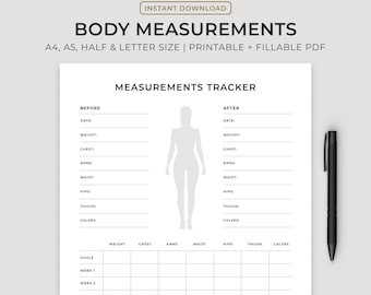 Body Measurements Tracker: 8 Week Fitness Progress Sheet (Printable PDF)
