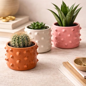 Maceta de cerámica artesanal con pinchos / Cerámica artesanal marroquí, maceta bohemia para suculentas