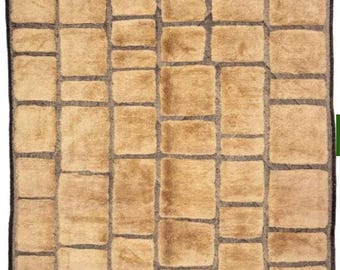 Alfombra Mrirt marrón 3D de pelo alto - Alfombra marroquí de lana geométrica anudada a mano