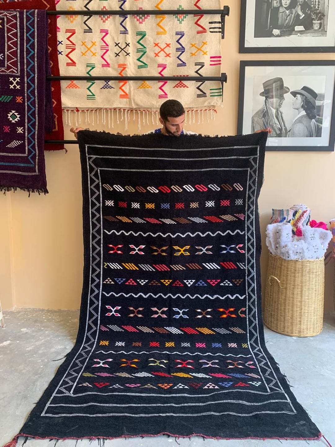 Authentic Moroccan Wool Rug – Purple Tribal Kilim, Amazigh Symbols ...