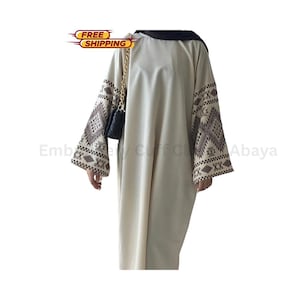 Embroidered Cuff Abaya Dress: Dubai Turkish Style Kaftan Robe