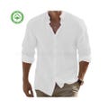 Mens Casual Button Down Linen Shirt Solid Color, Roll-Up Sleeve, Summer Beach Style Long Sleeve, Cotton Linen Plus Size Shirt for Him