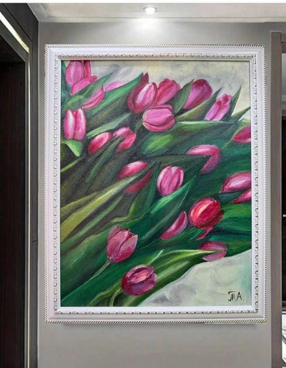 油絵 赤いチューリップ 油画 油絵 チューリップ 絵画 チューリップ 赤 大谷尚哉 インテリア