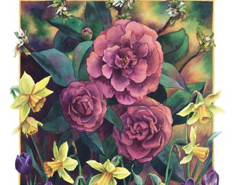 Fine Art Print of Original Watercolor Painting - Garden Icons: The Camellia