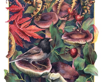 Fine Art Print of Original Watercolor Painting - Mushroom Season